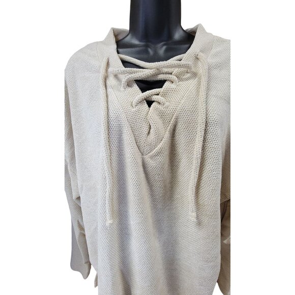 V-Neck Sweater Whit Birch Soft Knit Ivory Lace-Up Long Sleeve Womens Medium New - Picture 3 of 8